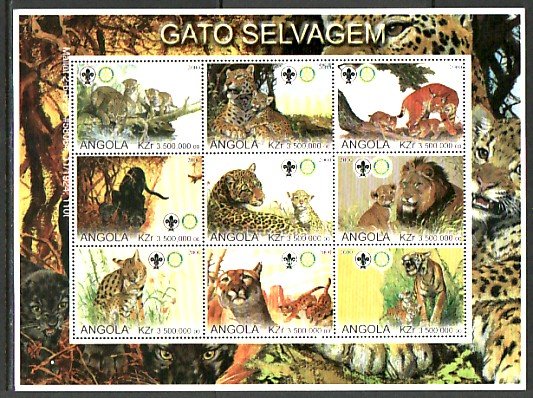 Angola, 2000 Cinderella issue. Wild Cats sheet. Rotary & Scout logos. ^