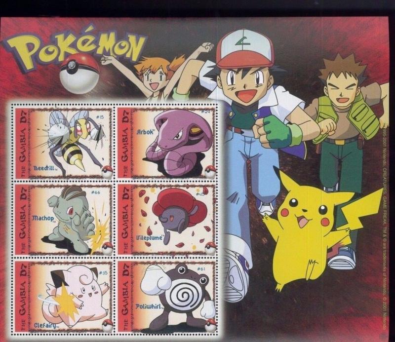 POKEMON Commemorative Sheet of 6 - Gambia E88