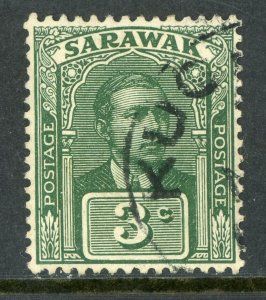 Sarawak 1922 Sir Charles Brooke 3¢ Green Unwmk Sc #54 VFU F250 ⭐⭐⭐