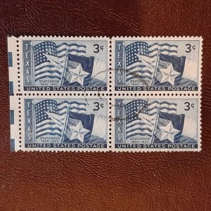 US Scott # 938; used 3c Texas from 1945; Block of 4; XF centering