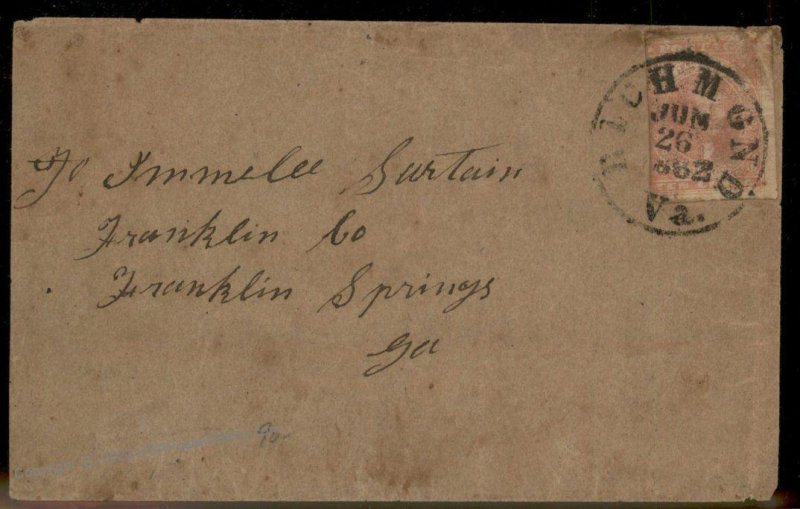 CSA #5 Civil War Confederate 10c Jefferson Richmond VA Cover Ex Whittle 92716