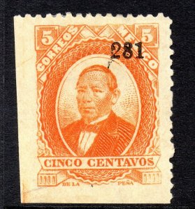 Mexico 1881 Juarez 5¢ Orange 281 ZACATECAS Thick Hard Paper MX473