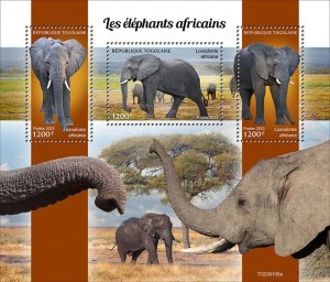 TOGO - 2023 - African Elephants - Perf 3v Sheet - Mint Never Hinged