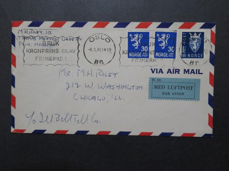 Norway 1946 Airmail Cover to USA - Z10049