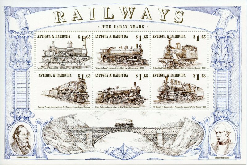 Antigua & Barbuda Trains Stamps 1997 MNH Railways Locomotives Golsdorf 6v M/S II