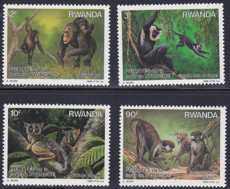 Rwanda # 1306-1309, Primates, NH, Half Cat