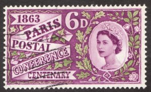 1963 Great Britain Sc #392p (Phospor) Paris Postal Conference 100th  Used Cv$6