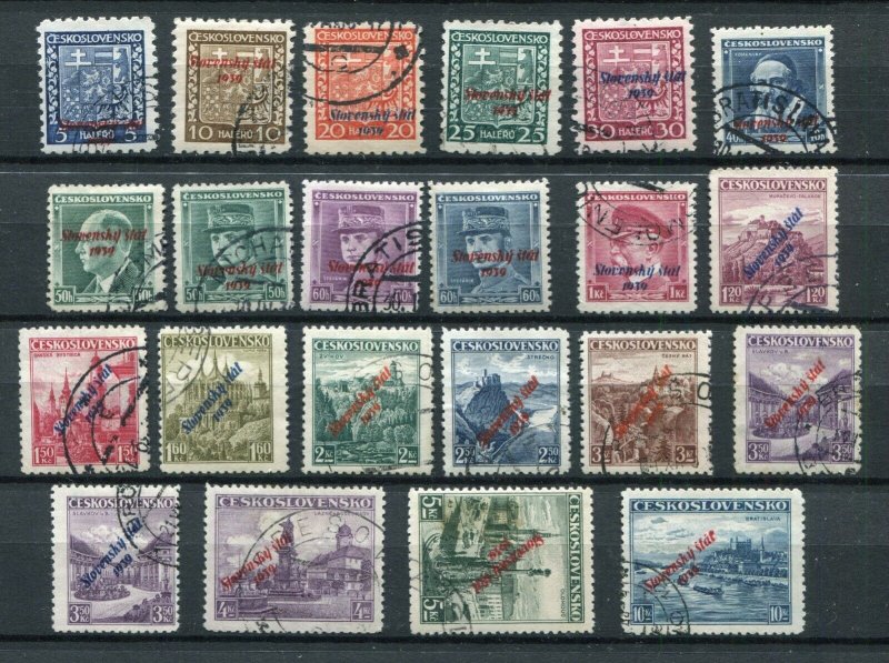 SLOVAKIA WW2 GERMAN PUPPET STATE RARE 1939 OVERPRINT SET SCOTT 2-23 VFU (11=MH)