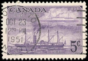 Canada Scott #269 VF Used-1951 5¢ Steamship Centenary-Nice Cancel-Small Tear UR