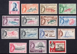 1957-60 TURKS & CAICOS ISLANDS QEII DEFINITIVES (SG#237-250/253) MNH VF