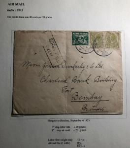 1933 Hengelo Netherlands Airmail Cover To Bank Bombay India