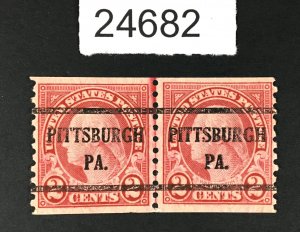 MOMEN: US STAMPS # 599 /561 COIL GUIDE LINE PAIR PITTSBURGH, PA USED LOT #24682