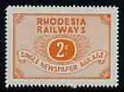 Rhodesia Railways 2c orange perf label insc 'Single Newsp...