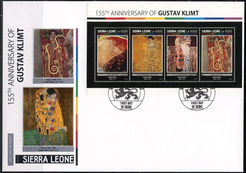 SIERRA LEONE 2017 155th BIRTH ANNIVERSARY OF GUSTAV KLIMT SHEET FDC