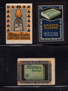 German Advertising Stamps Günther Wagner Pelikan Brand Office Products, Lot of 3