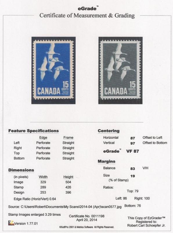 Canada #415 15 cent Canada Geese mint OG NH EGRADED VF-XF 87