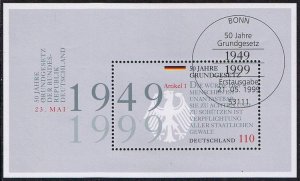 Germany 1999, Scott#2041 used Bonn, Basic Law 90th Anniversary, souvenir sheet