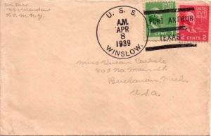 United States Ships 1c Washington and 2c Adams Prexie 1939 U.S.S. Winslow Por...