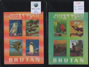 WC1_25960. BHUTAN. Valuable 1969 3D BIRDS souv. sheets. Sc.104Ch, 104Gi. MNH