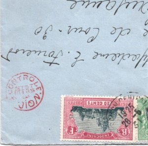 France Cols INDOCHINA Air Mail 1931 Cover RED *CONTROLE/AVION* Lausanne MA533