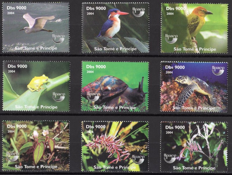 Sao Tome and Principe  2004 UPAEP/Birds/Turtles/Orchids Set(9) Perforated MNH