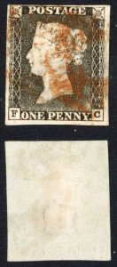 Penny Black (FC) Plate 1a Fine Four margins