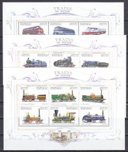 Malagasy, Scott cat. 1426-1428. Locomotives on 3 sheets of 6. ^