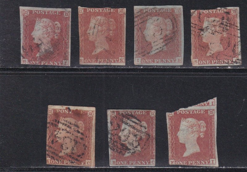 Great Britain # 3, Queen Victoria,  Lot of Seven Used Stamps, 10% Cat.