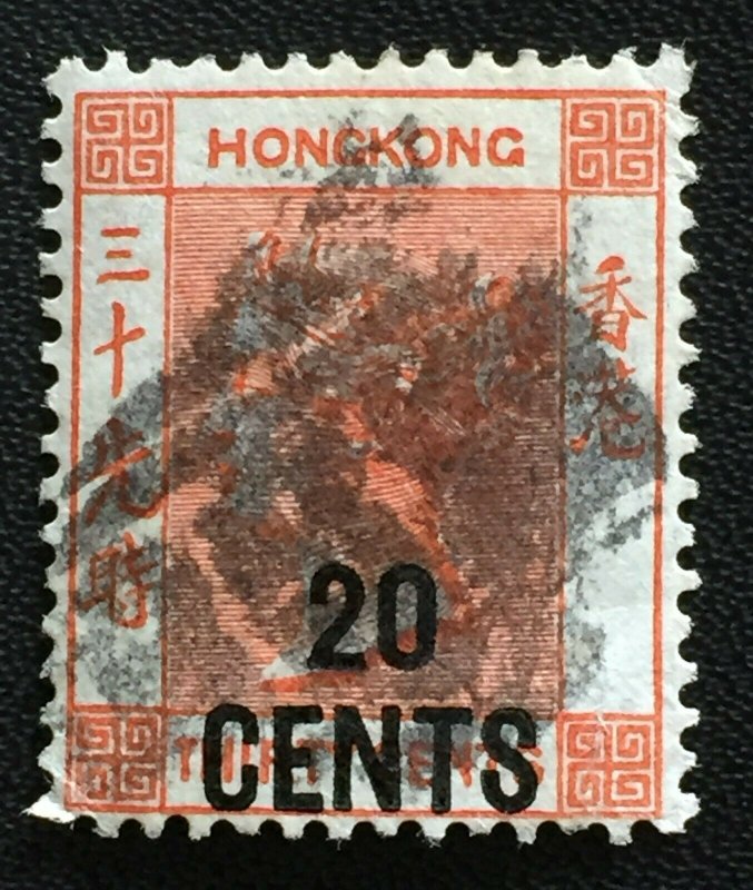 HONG KONG 1885 QV 20 CENTS opt 30c Used SG#40 HK3737