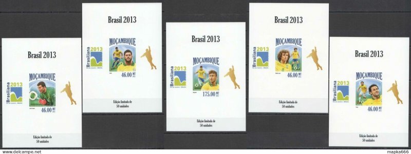 Lx123 Imperf 2013 Mozambique Football World Cup Brazil Team Uv Cardboard 5Bl Mnh