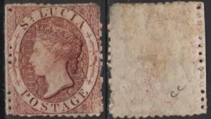 Saint Lucia 4 (SG 5ax) (used? wmk reversed) (1p) Victoria, rose red (1860)