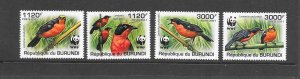 BIRDS - BURUNDI #917-20  BUSH-SHRIKE  WWF  MNH