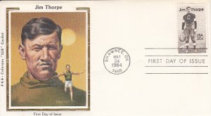 USA 1984 FDC Sc 2089 20c Jim Thorpe R & R Colorano Silk Cachet