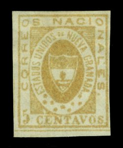 COLOMBIA 1861  Arms of New Granada   5c ochre  Scott # 14a  mint MH VF