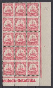 1905 WWI German Colonies Ostafrika  Large Corner Block x15 Michel 32  MNH