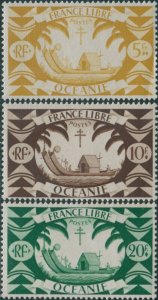 French Oceania 1942 SG158-160 Polynesian Canoe MLH