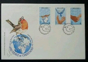 Isle Of Man Peace At Christmas 1986 Bird Earth Hand (stamp FDC)