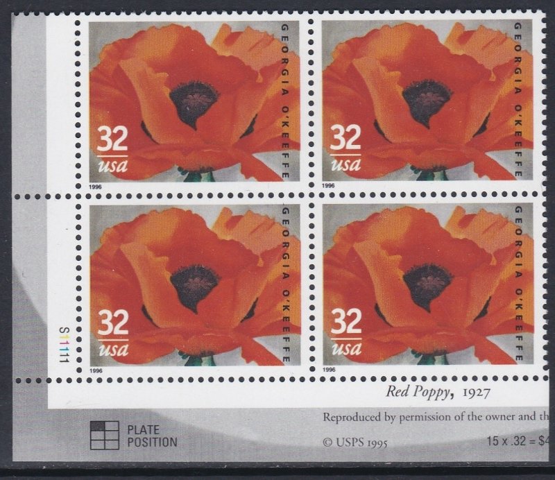 3069 Georgia O'Keeffe Plate Block MNH