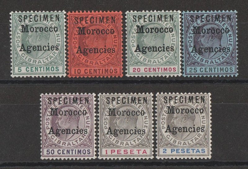 MOROCCO AGENCIES 1903 KEVII set 5c-2P, SPECIMEN, wmk crown CA. 