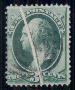 US #147 3¢ green, Pre-Printing paperfold variety, used,