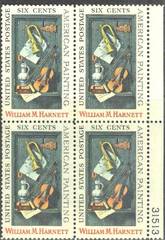 USA SC# 1386 **MNH** PLATE BLOCK   6c 1969   WILLIAM HARNETT, PAINTER