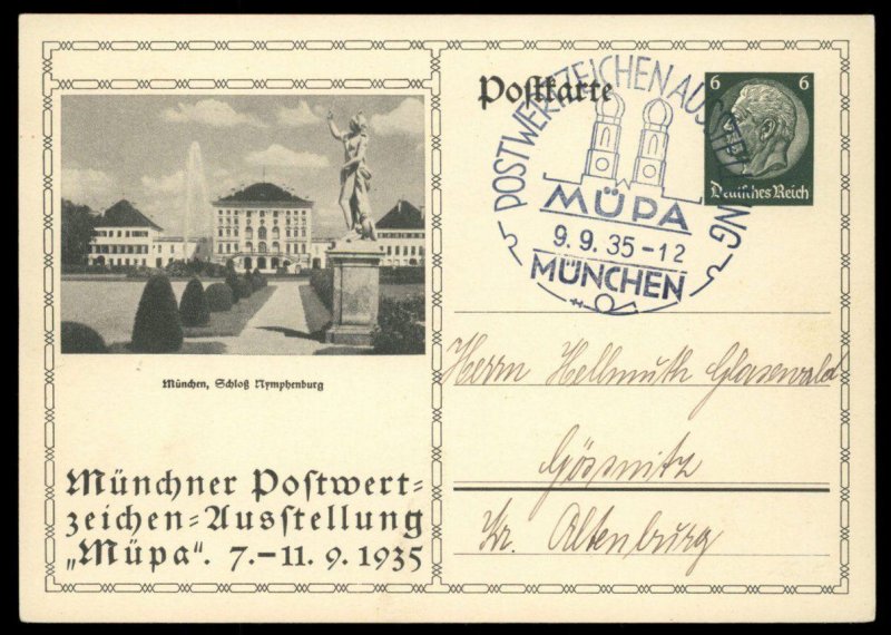 Germany 1935 Munich MUPA Stamp Show Private Postal Card Cover Advertising G99299