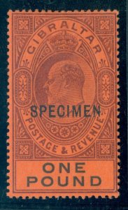 SG 55 Gibraltar 1903. £1 dull purple & black, overprinted specimen. A fine...