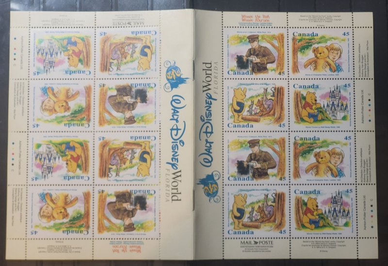 CANADA 1996 MNH WINNIE THE POOH=DISNEY 25TH ANNIVERSARY 16 STAMPS+BOOKLET #1621c