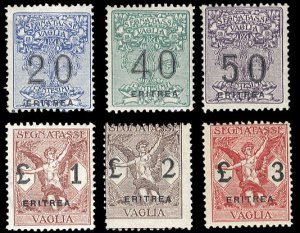 Italian Colonies, Eritrea #Sass.1-6 Cat€200, 1924 Vaglia, set of six, hinged