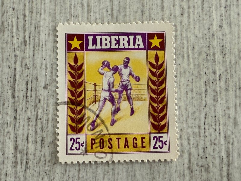 Liberia #349 Used, 25c, Boxing, 2024 SCV.$0.25
