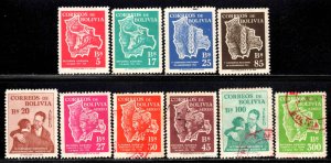 Bolivia # 384-87, C176-81 ~ Cplt Set of 10 ~ Unused, Used, MX  (1954)