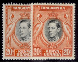 KENYA UGANDA TANGANYIKA GVI SG139b + 139ba, 20c SHADE VARIETIES M MINT. Cat £37.