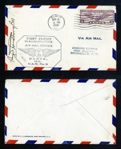 # C12 on CAM # 9 First Flight cover, Elgin, IL to Chicago, IL - 3-8-1930