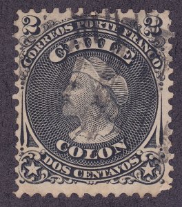 Chile16 Used 1867 2c Black Columbus Perf 12 Un-Watermarked Issue Very Fine
